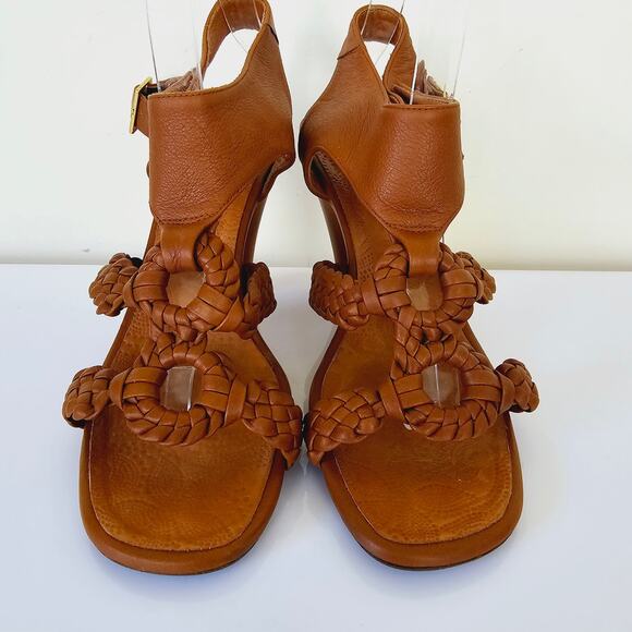 Chie Mihara Braided Ankle T Strap Leather Sandals Tan Brown Women's Size 38 8 - Picture 4 of 9